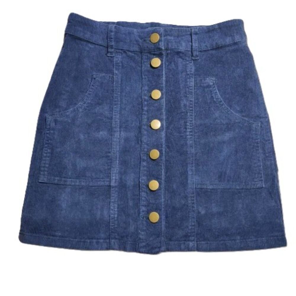 Altar'd State Women's Navy Dark Blue Mini Skirt Size S Button Front Pockets